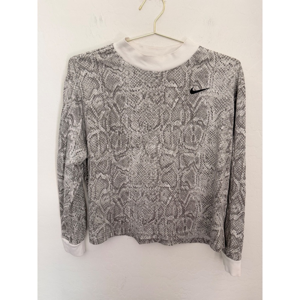 Nike Womens Snakeskin Print Mock Neck Long Sleeve 100% Organic Cotton Sz Medium